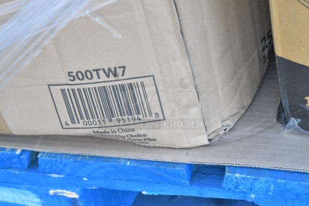 25 BRAND NEW SCRATCH AND DENT! Items Including 795KFT50RNPE Choice 50 oz. Round Kraft PE-Lined Microwavable Take-Out Container 7 5/16" x 3" - 300/Case, 129MCS28B Choice 28 oz. Black Rectangular Microwavable Heavy Weight Container with Lid 8 3/4" x 6 1/4" x 1 3/4" - 150/Case, 500TW7 Choice 7 oz. Translucent Thin Wall Plastic Cold Cup - 2500/Case, 50012DWALLW Choice 12 oz. White Smooth Double Wall Paper Hot Cup - 500/Case, 760SOUP8KFT EcoChoice 8 oz. Kraft Paper Food Cup with Vented Lid - 250/Case, 500WRPKITWB Choice 15 3/4" Square White 2-Ply 1/4 Fold WrapNap Dinner Napkin with Black Self-Adhering Paper Napkin Band - 2750/Case, 347BP10BK Choice 10 1/4" Black Plastic Plate - 500/Case. 25 Times Your Bid! - Image 6 of 13