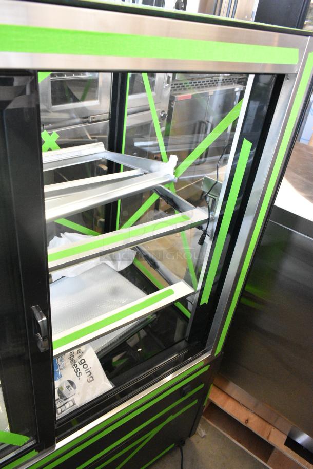 BRAND NEW SCRATCH AND DENT! Avantco  193BCFD48B Metal Commercial 47 3/16" Black Square Dry Bakery Display Case with LED Lighting on Commercial Casters. 110-120 Volts, 1 Phase. - Image 8 of 9
