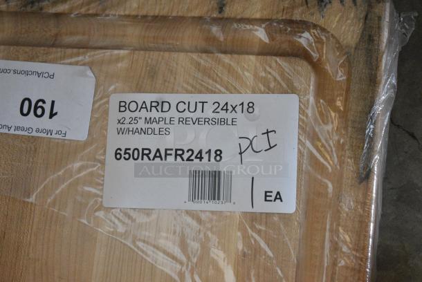 BRAND NEW SCRATCH AND DENT! 650RAFR2418 John Boos & Co. RAFR2418 24" x 18" x 2 1/4" Grooved Reversible Maple Wood Cutting Board with Chrome Handles - Image 4 of 4