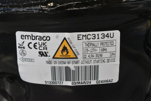 BRAND NEW SCRATCH AND DENT! Embraco EMC3134U Compressor. 115-127 Volts, 1 Phase. - Image 5 of 5