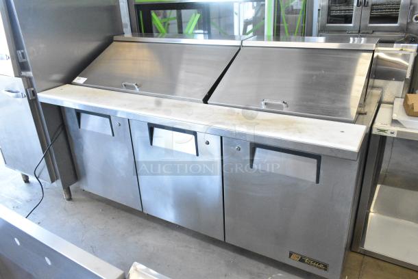 True TSSU-72-30M-B-ST Stainless Steel Commercial Sandwich Salad Prep Table Bain Marie Mega Top on Commercial Casters. 115 Volts, 1 Phase. Tested and Powers On But Does Not Get Cold - Image 2 of 10