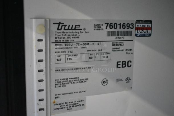 True TSSU-72-30M-B-ST Stainless Steel Commercial Sandwich Salad Prep Table Bain Marie Mega Top on Commercial Casters. 115 Volts, 1 Phase. Tested and Powers On But Does Not Get Cold - Image 10 of 10