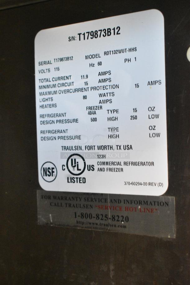 Traulsen RDT132WUT-HHS Stainless Steel Commercial 2 Half Size Door Reach In Cooler and Freezer. One Door Is Locked. 115 Volts, 1 Phase. Tested and Powers On But Does Not Get Cold - Image 7 of 7