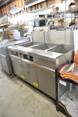 Frymaster GPCRSC Stainless Steel Commercial Natural Gas Powered 3 Bay Pasta Cooker on Commercial Casters. 80,000 BTU.