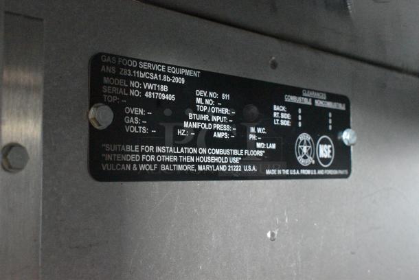 Vulcan VWT18B Stainless Steel Commercial Counter w/ Door and Under Shelf. - Image 9 of 9