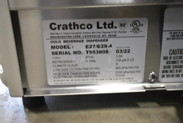 BRAND NEW SCRATCH AND DENT! Crathco E27/E29-4 Stainless Steel Classic Bubbler Cold Beverage Dispenser Base. 115 Volts, 1 Phase. Tested and Working! - Image 6 of 6