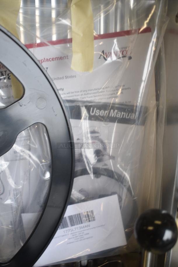 BRAND NEW SCRATCH AND DENT! Avantco ASM0013 177SL713MAN Stainless Steel 13" Medium-Duty Manual Gravity Feed Meat Slicer - 3/4 hp. 115 Volts, 1 Phase. Tested and Working! - Image 7 of 9