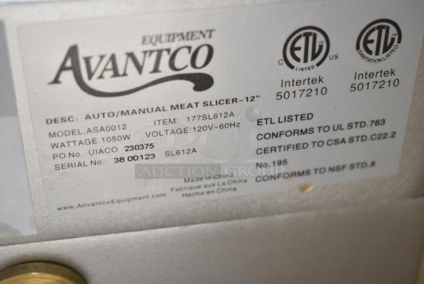 BRAND NEW SCRATCH AND DENT! Avantco ASA0012 177SL612A 12" Medium-Duty Automatic Meat Slicer with Manual Use Option - 1/2 hp. 115 Volts, 1 Phase. Tested and Working! - Image 9 of 10