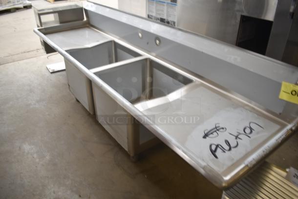 BRAND NEW SCRATCH AND DENT! Regency 600S21818224 124" 16-Gauge Stainless Steel Three Compartment Commercial Sink with 2 Drainboards - 24" x 24" x 14" Bowls. No Legs. - Image 3 of 7