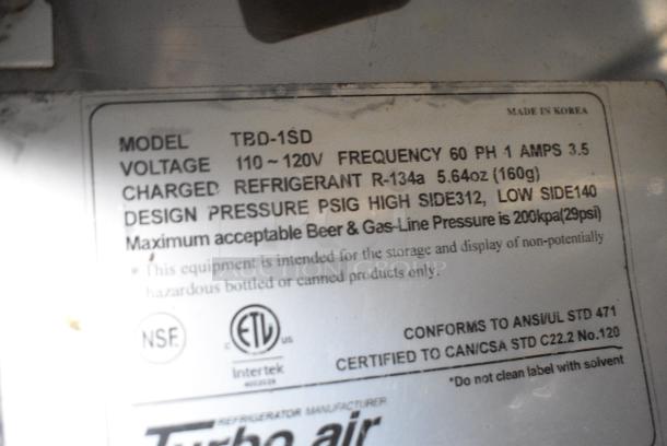 Turbo Air TBD-1SD Stainless Steel Commercial Single Door Undercounter Cooler on Commercial Casters. 115 Volts, 1 Phase. Tested and Powers On But Does Not Get Cold - Image 8 of 9