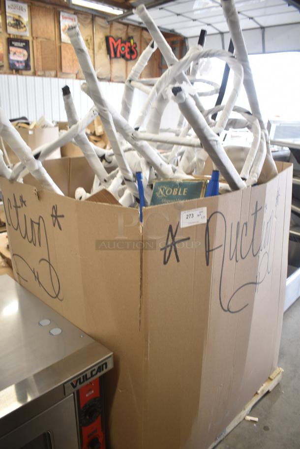 25 BRAND NEW SCRATCH AND DENT! Items Including 394385XL Noble Products White Powder-Free Disposable Latex Gloves for Foodservice - Extra Large - 1000/Case, 433HSLCPIE Choice 5" Clear Hinged Slice Container with High Dome Lid - 300/Case, Metal Chair Frames, 129MCS38B Choice 38 oz. Black Rectangular Microwavable Heavy Weight Container with Lid 8 3/4" x 6 1/4" x 2" - 150/Case, 760VP85 Carnival King 85 oz. Popcorn Bucket - 150/Case. 25 Times Your Bid! - Image 2 of 11