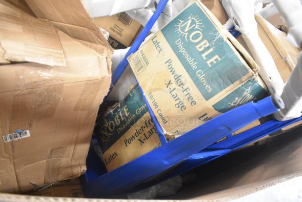 25 BRAND NEW SCRATCH AND DENT! Items Including 394385XL Noble Products White Powder-Free Disposable Latex Gloves for Foodservice - Extra Large - 1000/Case, 433HSLCPIE Choice 5" Clear Hinged Slice Container with High Dome Lid - 300/Case, Metal Chair Frames, 129MCS38B Choice 38 oz. Black Rectangular Microwavable Heavy Weight Container with Lid 8 3/4" x 6 1/4" x 2" - 150/Case, 760VP85 Carnival King 85 oz. Popcorn Bucket - 150/Case. 25 Times Your Bid! - Image 4 of 11