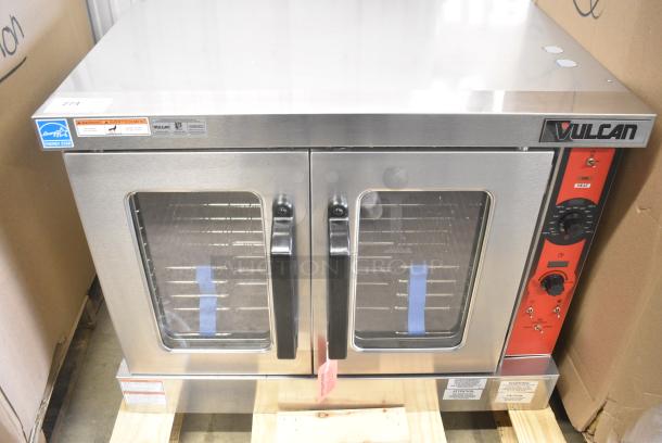 BRAND NEW SCRATCH AND DENT! Vulcan VC5ED Stainless Steel Commercial Electric Powered Single Deck Full Size Electric Convection Oven w/ View Through Doors, Metal Oven Racks and Thermostatic Controls. 208 Volts, 3 Phase. - Image 1 of 10