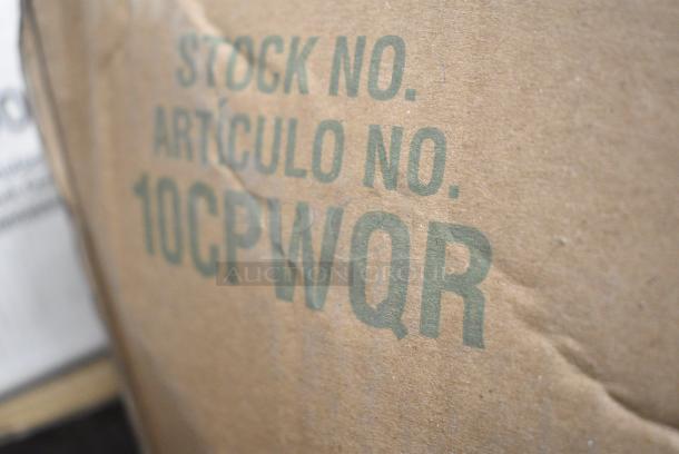 20 BRAND NEW SCRATCH AND DENT! Items Including 395RP06PF EcoChoice No PFAS Added 6" Natural Bagasse Blend Plate - 1000/Case, Dart 10CPWQR Quiet Classic 10 1/4" 3 Compartment White Laminated Round Foam Plate - 500/Case, Dart C90PST1 ClearSeal Hinged Lid Plastic Container 8 1/4" x 8 1/4" x 3" - 250/Case, 130WBKFORKH Choice Black Heavy Weight Wrapped Polystyrene Plastic Fork - 1000/Case, 347RPBD10WHS Visions 10" White Plastic Plate with Silver Bands - 120/Case. 20 Times Your Bid! - Image 6 of 11