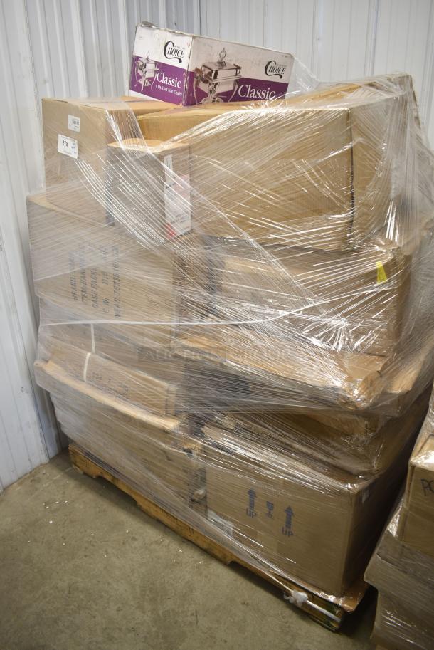 30 BRAND NEW SCRATCH AND DENT! Items Including 407DL801A Choice Classic 4 Qt. Half Size Chafer, 460SS2436 SHELF 24X36 STAINLESS STEEL SOLID, Vollrath CT2H-120250 JT1H Conveyor Toaster with 2 1/2" Opening - 120V, 1600W, BFM Seating Margate Standard Height Outdoor / Indoor 18" White Square Table Base with Umbrella Hole. 30 Times Your Bid! - Image 1 of 13