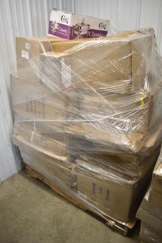 30 BRAND NEW SCRATCH AND DENT! Items Including 407DL801A Choice Classic 4 Qt. Half Size Chafer, 460SS2436 SHELF 24X36 STAINLESS STEEL SOLID, Vollrath CT2H-120250 JT1H Conveyor Toaster with 2 1/2" Opening - 120V, 1600W, BFM Seating Margate Standard Height Outdoor / Indoor 18" White Square Table Base with Umbrella Hole. 30 Times Your Bid!