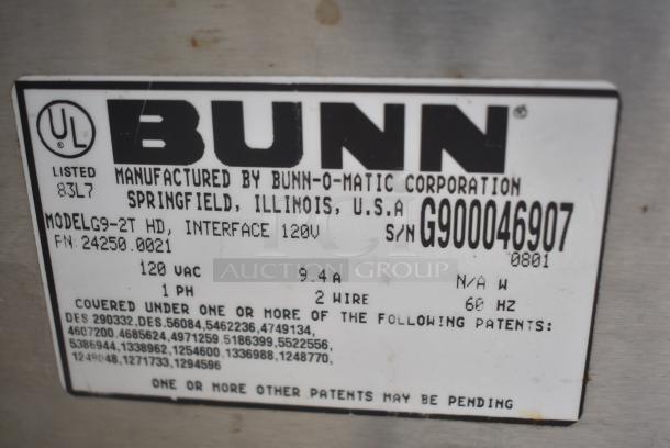 Bunn G9-2T HD Stainless Steel Commercial Countertop Coffee Bean Grinder. 120 Volts, 1 Phase. Tested and Does Not Power On - Image 6 of 7