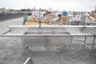 Stainless Steel Commercial 3 Bay Sink w/ Dual Drain Boards, 2 Faucets and 2 Handle Sets