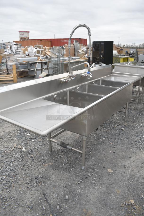 Stainless Steel Commercial 3 Bay Sink w/ Dual Drain Boards, 2 Faucets and 2 Handle Sets - Image 2 of 8