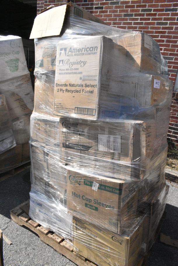 26 BRAND NEW SCRATCH AND DENT! Items Including 346BKFSNSPM Choice Medium Weight Black Wrapped Polypropylene Plastic Cutlery Set with Napkin and Salt and Pepper Packets - 250/Case, 128HD16COMBO Choice Heavy Duty 16 oz. Microwavable Translucent Plastic Deli Container and Lid Combo Pack - 240/Case, 5002BNAPNAT EcoChoice 2-Ply Natural Kraft Beverage / Cocktail Napkin - 3000/Case, 128HD8BULK Choice Heavy Duty 8 oz. Microwavable Translucent Plastic Deli Container - 480/Case, 129MCR24B Choice 24 oz. Black Round Microwavable Heavy Weight Container with Lid 7 1/4" - 150/Case, 500COLLARBR EcoChoice Kraft Coffee Cup Sleeve / Jacket / Clutch - 10-24 oz. - 1200/Case, 127CH08 Choice 8 oz. Clear RPET Hinged Deli Container - 200/Case, 128HD12COMBO Microwavable Translucent Plastic Deli Container and Lid Combo Pack - 240/Case 12 OZ. 26 Times Your Bid! - Image 2 of 16
