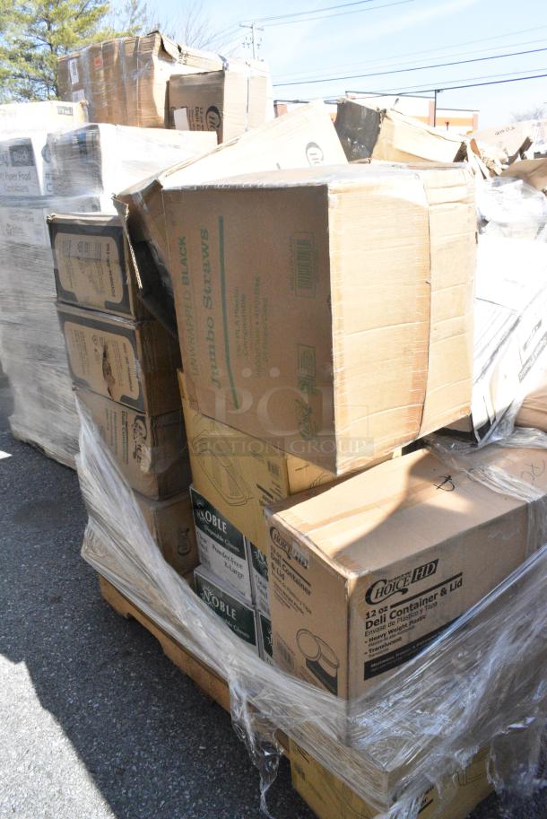 22 BRAND NEW SCRATCH AND DENT! Items Including 485UJ7PLABK EcoChoice 7 3/4" Black Jumbo Compostable Unwrapped PLA Straw - 9600/Case, 127CH12F: CONTAINER HINGED DELI, CHOICE CLEAR 12OZ DOME LID, 128HD12COMBO Choice Heavy Duty 12 oz. Microwavable Translucent Plastic Deli Container and Lid Combo Pack - 240/Case, 394365XL Noble Products Powder-Free Disposable Vinyl Gloves for Foodservice - 1000/Case, 127CH12F CONTAINER HINGED DELI, CHOICE CLEAR 12OZ DOME LID, 760SOUP8KPA Choice 8 oz. Kraft Poly-Coated Paper Food Cup with Vented Paper Lid - 250/Case, 500TW10 Choice 10 oz. Translucent Thin Wall Plastic Cold Cup - 2500/Case, 129MCR32B Choice 32 oz. Black Round Microwavable Heavy Weight Container with Lid 7 1/4" - 150/Case, Dart 12J12 12 oz. White Customizable Foam Cup, 347TCL9 Choice 9 oz. Clear Disposable Plastic Tumbler - 500/Case. 22 Times Your Bid! - Image 4 of 17