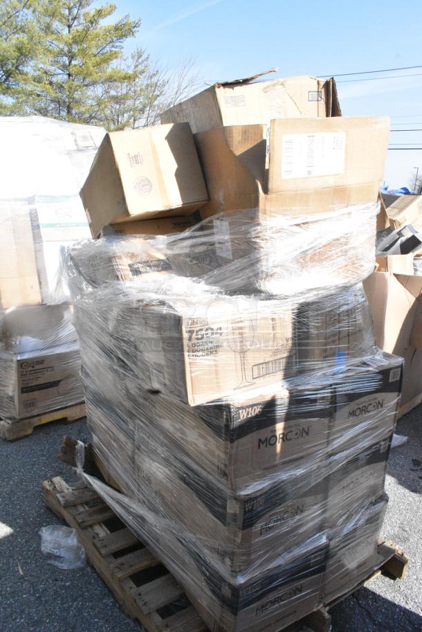 25 BRAND NEW SCRATCH AND DENT! Items Including Libbey 7504 Vina Customizable 18.5 oz. Tall Wine Glass - 12/Case, W106 , Morcon Morsoft 10" 1-Ply White Hardwound Paper Towel Roll, 800 Feet / Roll - 6/Case, 612POB2LB Choice Oblong Clear Plastic Dome Lid for 2.25 lb. & 1.5 lb Shallow Foil Take-Out Container - 500/Case, 5535513 Acopa Bouquet 13.5 oz. Wine Glass - 12/Case, Libbey 3996 Glasses, 164TS1000 Lancaster Table & Seating 10" Cast Iron Table Base Spider. 25 Times Your Bid! - Image 4 of 11