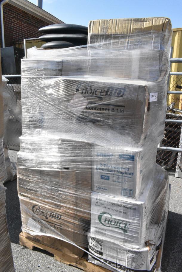 34 BRAND NEW SCRATCH AND DENT! Items Including 760WY9LT Lavex 9 oz. Translucent, Individually Wrapped Cups - 1000/Case, 433CARRIER4 CARRIER CUP-4 PULP STD300 CUP 8-32oz, BIO/COMP, 5013339 Lavex Li'l Herc 33 Gallon 1.2 Mil 33" x 39" Low Density Medium-Duty Black Trash Bag / Can Liner - 100/Case, 128HD16COMBO Choice Heavy Duty 16 oz. Microwavable Translucent Plastic Deli Container and Lid Combo Pack - 240/Case, 1229105CS Choice 9" x 10 3/4" Food Service Interfolded Pop-Up Foil Sheets - 3000/Case, 966TALLFLDB Choice White Tall-Fold 6" x 13" Dispenser Napkin - 8000/Case, 347RP9CL Visions 9" Clear Plastic Plate - 240/Case. 34 Times Your Bid! - Image 2 of 16