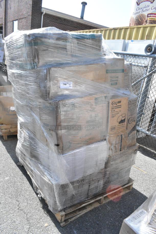 32 BRAND NEW SCRATCH AND DENT! Items Including 500LFLAT Choice 9, 12, 16, 20, and 24 oz. Clear PET Flat Lid with No Straw Slot - 1000/Case, 394345L Noble NexGen Powder-Free Disposable Black Hybrid 3 Mil Thick Gloves - Large - 1000/Case, 500CC32P Choice Clear PET Plastic Cold Cup - 32 oz. - 500/Case, 128HD8BULK Choice Heavy Duty 8 oz. Microwavable Translucent Plastic Deli Container - 480/Case. 32 Times Your Bid! - Image 1 of 14