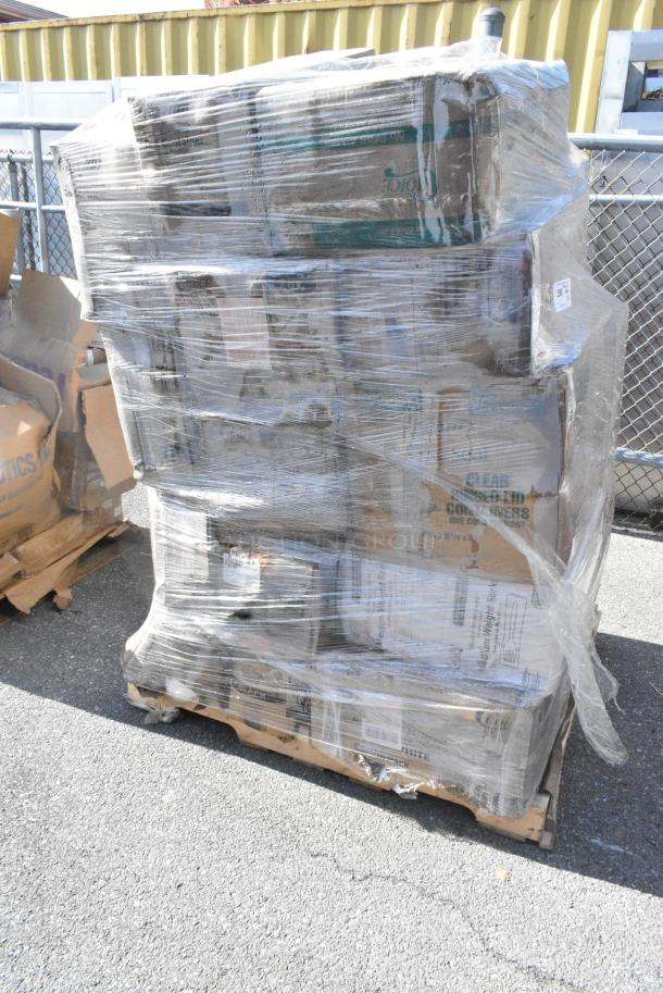 32 BRAND NEW SCRATCH AND DENT! Items Including 500LFLAT Choice 9, 12, 16, 20, and 24 oz. Clear PET Flat Lid with No Straw Slot - 1000/Case, 394345L Noble NexGen Powder-Free Disposable Black Hybrid 3 Mil Thick Gloves - Large - 1000/Case, 500CC32P Choice Clear PET Plastic Cold Cup - 32 oz. - 500/Case, 128HD8BULK Choice Heavy Duty 8 oz. Microwavable Translucent Plastic Deli Container - 480/Case. 32 Times Your Bid! - Image 2 of 14