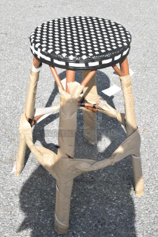 10 BRAND NEW SCRATCH AND DENT! Items Including 427BBRTBSBKW Lancaster Table & Seating Bistro Series Black and White Checkered Weave Rattan Outdoor Backless Barstool. 10 Times Your Bid!