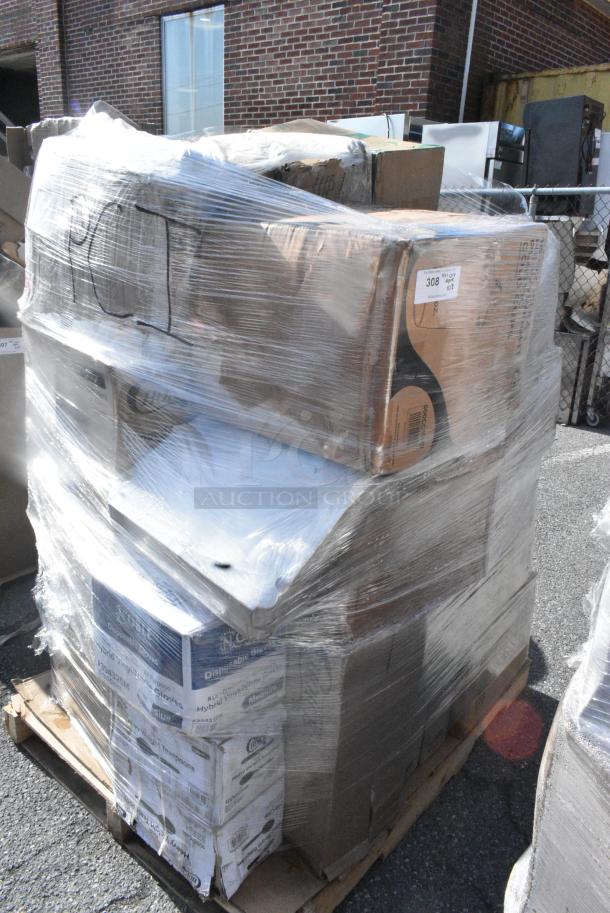28 BRAND NEW SCRATCH AND DENT! Items Including 395OP10PF EcoChoice No PFAS Added 10" x 7 1/2" Natural Bagasse Blend Oval Plate - 500/Case, 394EN304XL Noble Products Nitrile White 3 Mil Thick All Purpose Powder-Free Textured Gloves - Extra Large - 1000/Case, 5013858HVY Lavex Hercules 55 Gallon 2 Mil 38" x 58" Low Density Heavy-Duty Black Can Liner / Trash Bag - 50/Case, 760IC04W Choice 4 oz. White Paper Frozen Yogurt / Food Cup - 1000/Case, 500CC16HD 16 oz. Plastic Cold Cup - Designed for Use Without Lids - 1000/Case, 394325M Noble NexGen Powder-Free Disposable Blue Hybrid 3 Mil Thick Gloves - Medium - 1000/Case, 130BKSPOONH. 28 Times Your Bid! - Image 1 of 14