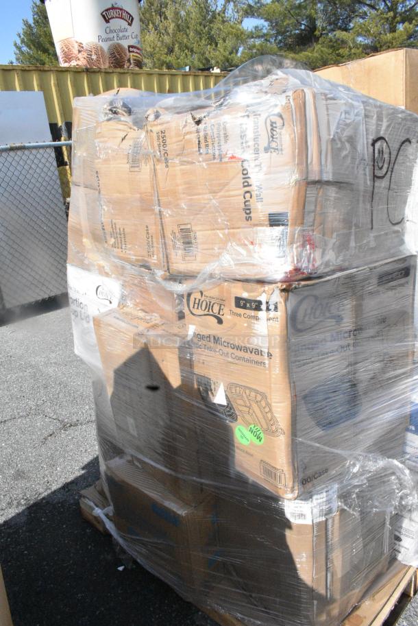 28 BRAND NEW SCRATCH AND DENT! Items Including 395OP10PF EcoChoice No PFAS Added 10" x 7 1/2" Natural Bagasse Blend Oval Plate - 500/Case, 394EN304XL Noble Products Nitrile White 3 Mil Thick All Purpose Powder-Free Textured Gloves - Extra Large - 1000/Case, 5013858HVY Lavex Hercules 55 Gallon 2 Mil 38" x 58" Low Density Heavy-Duty Black Can Liner / Trash Bag - 50/Case, 760IC04W Choice 4 oz. White Paper Frozen Yogurt / Food Cup - 1000/Case, 500CC16HD 16 oz. Plastic Cold Cup - Designed for Use Without Lids - 1000/Case, 394325M Noble NexGen Powder-Free Disposable Blue Hybrid 3 Mil Thick Gloves - Medium - 1000/Case, 130BKSPOONH. 28 Times Your Bid! - Image 3 of 14