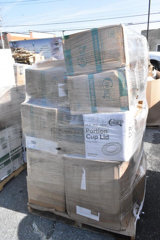 28 BRAND NEW SCRATCH AND DENT! Items Including 395OP10PF EcoChoice No PFAS Added 10" x 7 1/2" Natural Bagasse Blend Oval Plate - 500/Case, 394EN304XL Noble Products Nitrile White 3 Mil Thick All Purpose Powder-Free Textured Gloves - Extra Large - 1000/Case, 5013858HVY Lavex Hercules 55 Gallon 2 Mil 38" x 58" Low Density Heavy-Duty Black Can Liner / Trash Bag - 50/Case, 760IC04W Choice 4 oz. White Paper Frozen Yogurt / Food Cup - 1000/Case, 500CC16HD 16 oz. Plastic Cold Cup - Designed for Use Without Lids - 1000/Case, 394325M Noble NexGen Powder-Free Disposable Blue Hybrid 3 Mil Thick Gloves - Medium - 1000/Case, 130BKSPOONH. 28 Times Your Bid! - Image 4 of 14