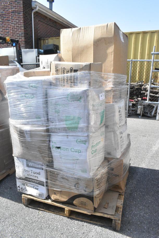 25 BRAND NEW SCRATCH AND DENT! Items Including 5008W Choice 8 oz. Tall White Poly Paper Hot Cup - 1000/Case, 130BKFKSNH Choice Black Heavy Weight Wrapped Polystyrene Plastic Cutlery Pack with Napkin - 500/Case, 433HSLCPIE Choice 5" Clear Hinged Slice Container with High Dome Lid - 300/Case, 130BKFKSNX500 Choice Black Extra Heavy Weight Wrapped Polystyrene Plastic Cutlery Pack with Napkin - 500/Case, 127P400B Choice BlackPlasticSouflle Cup, 500CC9 Choice 9 oz. Clear PET Customizable Plastic Squat Cold Cup - 1000/Case, 5008W Choice 8 oz. Tall White Poly Paper Hot Cup - 1000/Case, 795PTOWHT4 Choice White Microwavable Folded Paper #4 Take-Out Container 7 3/4" x 5 1/2" x 3 1/2" - 160/Case. 25 Times Your Bid! - Image 2 of 13