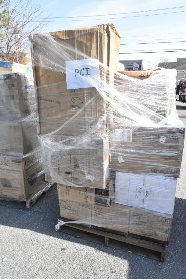 26 BRAND NEW SCRATCH AND DENT! Items Including 795KFTL32SPE Choice 16-32 oz. Rectangular Polypropylene Take-Out Lid - 300/Case, 79516ESWHPRT Emperor's Select 16 oz. Asian Paper Take-Out Container with Wire Handle - 500/Case, 5001TPJ Lavex 1-Ply 1400' Universal Jumbo Toilet Paper Roll with 9" Diameter - 12/Case, 127CH24F Choice 24 oz. Clear RPET Tall Hinged Deli Container - 200/Case, 50012C Choice 12 oz. Coffee Print Poly Paper Hot Cup - 1000/Case, 500MFTN Lavex Natural Brown Kraft M-Fold (Multifold) Towel - 4000/Case. 26 Times Your Bid! - Image 4 of 11
