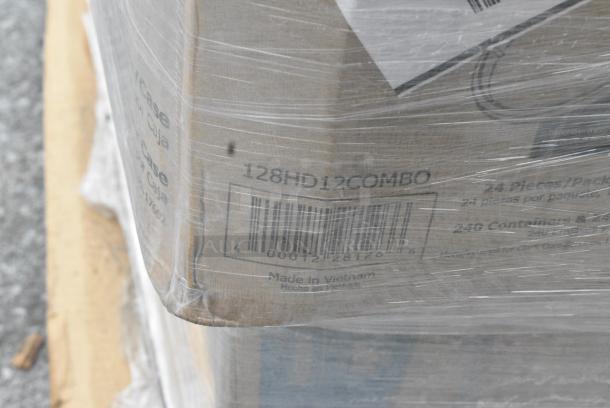 34 BRAND NEW SCRATCH AND DENT! Items Including 394405M Noble Products Powder-Free Disposable Blue Vinyl Gloves for Foodservice - Medium - 1000/Case, 182RRF14 Choice 10" x 14" Plastic Food Bag On A Roll - 1000/Case, 130BKFKSH Choice Black Heavy Weight Wrapped Polystyrene Plastic Cutlery Pack - 500/Case, 128HD12COMBO Choice Heavy Duty 12 oz. Microwavable Translucent Plastic Deli Container and Lid Combo Pack - 240/Case, 347RPBD10BNG Visions 10" Bone / Ivory Plastic Plate with Gold Bands - 120/Case. 34 Times Your Bid! - Image 12 of 17