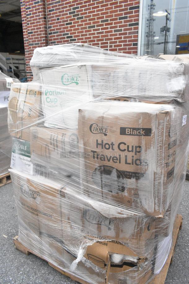26 BRAND NEW SCRATCH AND DENT! Items Including Solo PL4N Large Clear Plastic Souffle / Cup Lid - 2500/Case, 500L1020B Choice Black Hot Paper Cup Travel Lid for 10-24 oz. Standard Cups and 8 oz. Squat Cups - 1000/Case, 394345XL , Noble NexGen Powder-Free Disposable Black Hybrid 3 Mil Thick Gloves - Extra Large - 1000/Case, 760SOUP16WPA Choice 16 oz. White Double Poly-Coated Paper Food Cup with Vented Paper Lid - 250/Case, 9662122 Just1 Interfold White 6 1/2" x 11" Dispenser Napkin - 6000/Case, 129MCS38B Choice 38 oz. Black Rectangular Microwavable Heavy Weight Container with Lid 8 3/4" x 6 1/4" x 2" - 150/Case, 500L1020B Choice Black Hot Paper Cup Travel Lid for 10-24 oz. Standard Cups and 8 oz. Squat Cups - 1000/Case. 26 Times Your Bid! - Image 2 of 13