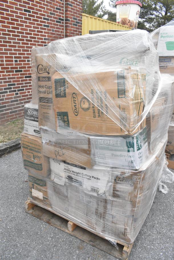 26 BRAND NEW SCRATCH AND DENT! Items Including Solo PL4N Large Clear Plastic Souffle / Cup Lid - 2500/Case, 500L1020B Choice Black Hot Paper Cup Travel Lid for 10-24 oz. Standard Cups and 8 oz. Squat Cups - 1000/Case, 394345XL , Noble NexGen Powder-Free Disposable Black Hybrid 3 Mil Thick Gloves - Extra Large - 1000/Case, 760SOUP16WPA Choice 16 oz. White Double Poly-Coated Paper Food Cup with Vented Paper Lid - 250/Case, 9662122 Just1 Interfold White 6 1/2" x 11" Dispenser Napkin - 6000/Case, 129MCS38B Choice 38 oz. Black Rectangular Microwavable Heavy Weight Container with Lid 8 3/4" x 6 1/4" x 2" - 150/Case, 500L1020B Choice Black Hot Paper Cup Travel Lid for 10-24 oz. Standard Cups and 8 oz. Squat Cups - 1000/Case. 26 Times Your Bid! - Image 3 of 13