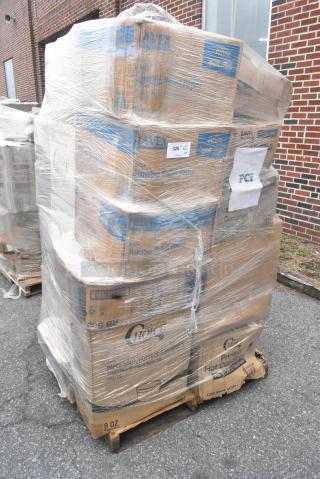 30 BRAND NEW SCRATCH AND DENT! Items Including 2 500MFTN Lavex Natural Brown Kraft M-Fold (Multifold) Towel - 4000/Case, 127CH32F Choice 32 oz. Clear RPET Tall Hinged Deli Container with Domed Lid - 200/Case, 500CC9 CUP 9oz PET SQUAT 1M FITS 500LFLAT, 500LDOME, 500TO883C3 Choice 8" x 8" x 3" Microwaveable 3-Compartment Black / Clear Plastic Hinged Container - 100/Case, 130CLFKSNH Choice Clear Heavy Weight Wrapped Polystyrene Plastic Cutlery Pack with Napkin - 500/Case, 500COLLAR EcoChoice Kraft Coffee Cup Sleeve / Jacket / Clutch - 10-24 oz. - 1200/Case, 760SOUP8WPA Choice 8 oz. White Double Poly-Coated Paper Food Cup with Vented Paper Lid - 250/Case. 30 Times Your Bid!