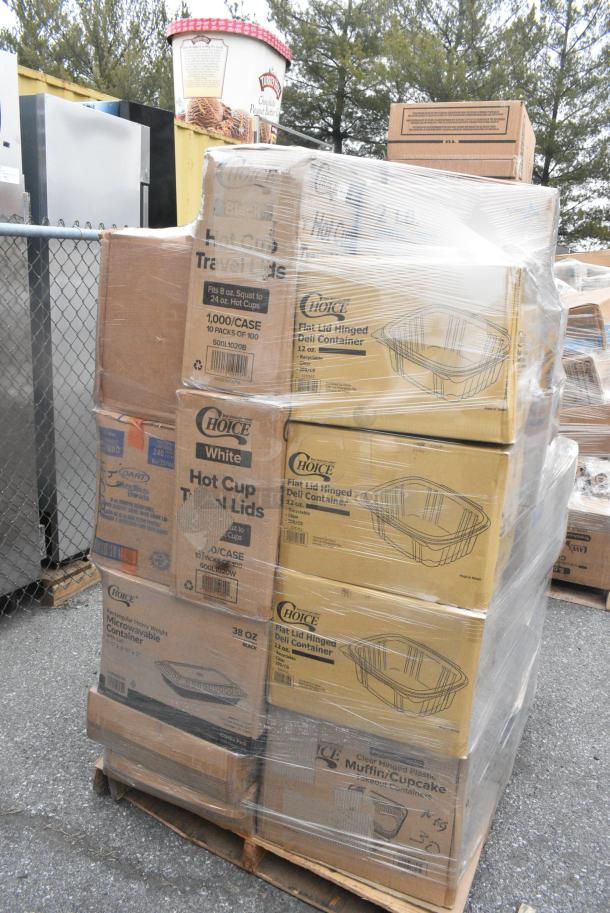 38 BRAND NEW SCRATCH AND DENT! Items Including CTR8BD Dart SafeSeal 8 oz. Plastic Tamper-Resistant, Tamper-Evident Bowl with Dome Lid - 240/Case, 122MCS38B Choice 38 oz. Black Rectangular Microwavable Heavy Weight Container with Lid 8 3/4" x 6 1/4" x 2" - 150/Case, 395RP09 EcoChoice No PFAS Added Bamboo / Bagasse Blend 9" Plate - 500/Case, 394385XL Noble Products White Powder-Free Disposable Latex Gloves for Foodservice - Extra Large - 1000/Case, 500CC9 Choice 9 oz. Clear PET Customizable Plastic Squat Cold Cup - 1000/Case, 612OB4LB Choice 4 lb. Oblong Foil Take-Out Container - 250/Case, 128HDLDBULK Choice 4 lb. Oblong Foil Take-Out Container - 250/Case, 2 8oz Deli Containers, 4 186CVBZ610 VacPak-It 6" x 10" Chamber Vacuum Packaging Bags with Zipper 3 Mil - 1000/Case, 128HDLDBULK Choice Heavy Duty Microwavable Translucent Plastic Deli Container Lid - 480/Case, 2 500CFT Lavex White C-Fold Standard Weight Towel - 2400/Case, 43302CUPC Choice 2-Compartment Clear OPS Plastic Jumbo Cupcake / Muffin Container - 250/Case. 38 Times Your Bid! - Image 3 of 20