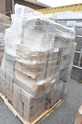 32 BRAND NEW SCRATCH AND DENT! Items Including 128HD8COMBO Choice Heavy Duty 8 oz. Microwavable Translucent Plastic Deli Container and Lid Combo Pack - 240/Case, 500COLLARBR EcoChoice Kraft Coffee Cup Sleeve / Jacket / Clutch - 10-24 oz. - 1200/Case, 128HD16COMBO Choice Heavy Duty 16 oz. Microwavable Translucent Plastic Deli Container and Lid Combo Pack - 240/Case, 500TO993C3 Choice 9" x 9" x 3" Microwaveable 3-Compartment Black / Clear Plastic Hinged Container - 100/Case, 500CC12 12 oz. Plastic Cold Cup - Designed for Use Without Lids - 1000/Case, 130WHFKNSPH Choice White Heavy Weight Wrapped Polystyrene Plastic Fork and Knife Cutlery Pack with Napkin and Salt and Pepper Packets - 250/Case, 2 129MCR50B Choice 43 oz. Black 9" Round Microwavable Heavy Weight Container with Lid - 150/Case. 32 Times Your Bid!