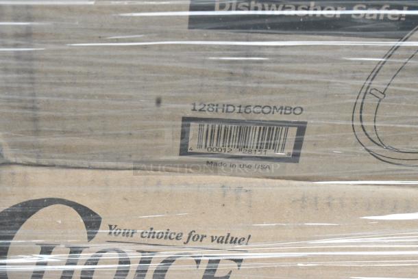 32 BRAND NEW SCRATCH AND DENT! Items Including 128HD8COMBO Choice Heavy Duty 8 oz. Microwavable Translucent Plastic Deli Container and Lid Combo Pack - 240/Case, 500COLLARBR EcoChoice Kraft Coffee Cup Sleeve / Jacket / Clutch - 10-24 oz. - 1200/Case, 128HD16COMBO Choice Heavy Duty 16 oz. Microwavable Translucent Plastic Deli Container and Lid Combo Pack - 240/Case, 500TO993C3 Choice 9" x 9" x 3" Microwaveable 3-Compartment Black / Clear Plastic Hinged Container - 100/Case, 500CC12 12 oz. Plastic Cold Cup - Designed for Use Without Lids - 1000/Case, 130WHFKNSPH Choice White Heavy Weight Wrapped Polystyrene Plastic Fork and Knife Cutlery Pack with Napkin and Salt and Pepper Packets - 250/Case, 2 129MCR50B Choice 43 oz. Black 9" Round Microwavable Heavy Weight Container with Lid - 150/Case. 32 Times Your Bid! - Image 7 of 17