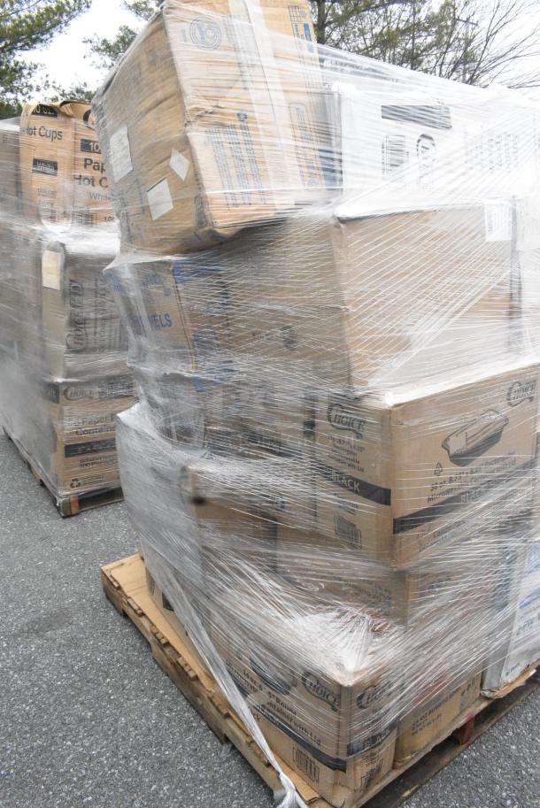 25 BRAND NEW SCRATCH AND DENT! Items Including 129MCS38B Choice 38 oz. Black Rectangular Microwavable Heavy Weight Container with Lid 8 3/4" x 6 1/4" x 2" - 150/Case, 129MCR16B Choice 16 oz. Black 6 1/4" Round Microwavable Heavy Weight Container with Lid - 150/Case, 500TO963 Choice 9" x 6" x 3" Microwaveable 1-Compartment Black / Clear Plastic Hinged Container - 100/Case, 5002WRAPNAP, Choice WrapNap White 1/4 Fold 2-Ply Dinner Napkin 16" x 16" - 3000/Case, 128HD16COMBO Choice Heavy Duty 16 oz. Microwavable Translucent Plastic Deli Container and Lid Combo Pack - 240/Case, 347RP9WHSS WAVE 9" ROUND PLASTIC PLATES 180/CASE. 25 Times Your Bid! - Image 4 of 15