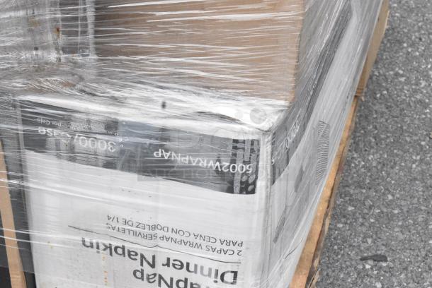 25 BRAND NEW SCRATCH AND DENT! Items Including 129MCS38B Choice 38 oz. Black Rectangular Microwavable Heavy Weight Container with Lid 8 3/4" x 6 1/4" x 2" - 150/Case, 129MCR16B Choice 16 oz. Black 6 1/4" Round Microwavable Heavy Weight Container with Lid - 150/Case, 500TO963 Choice 9" x 6" x 3" Microwaveable 1-Compartment Black / Clear Plastic Hinged Container - 100/Case, 5002WRAPNAP, Choice WrapNap White 1/4 Fold 2-Ply Dinner Napkin 16" x 16" - 3000/Case, 128HD16COMBO Choice Heavy Duty 16 oz. Microwavable Translucent Plastic Deli Container and Lid Combo Pack - 240/Case, 347RP9WHSS WAVE 9" ROUND PLASTIC PLATES 180/CASE. 25 Times Your Bid! - Image 15 of 15