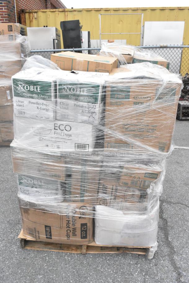 28 BRAND NEW SCRATCH AND DENT! Items Including 127CH06 Choice 6 oz. Clear RPET Hinged Deli Container - 400/Case, 128HD8BULK Choice Heavy Duty 8 oz. Microwavable Translucent Plastic Deli Container - 480/Case, 760SOUP8WB Choice 8 oz. White Double Poly-Coated Paper Food Cup - 1000/Case, Solo P16R 16 oz. Red Plastic Cup - 1000/Case, 966TALLFLDB Choice White Tall-Fold 6" x 13" Dispenser Napkin - 8000/Case, 394365XL Noble Products Powder-Free Disposable Clear Vinyl Gloves for Foodservice - Extra Large - 1000/Case. 28 Times Your Bid! - Image 2 of 14