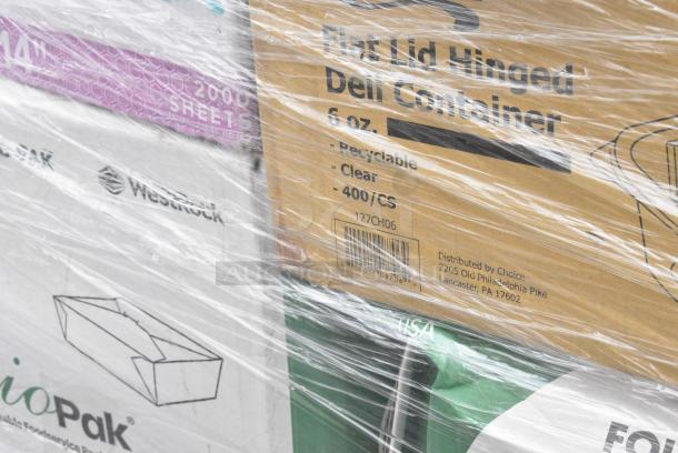 28 BRAND NEW SCRATCH AND DENT! Items Including 127CH06 Choice 6 oz. Clear RPET Hinged Deli Container - 400/Case, 128HD8BULK Choice Heavy Duty 8 oz. Microwavable Translucent Plastic Deli Container - 480/Case, 760SOUP8WB Choice 8 oz. White Double Poly-Coated Paper Food Cup - 1000/Case, Solo P16R 16 oz. Red Plastic Cup - 1000/Case, 966TALLFLDB Choice White Tall-Fold 6" x 13" Dispenser Napkin - 8000/Case, 394365XL Noble Products Powder-Free Disposable Clear Vinyl Gloves for Foodservice - Extra Large - 1000/Case. 28 Times Your Bid! - Image 6 of 14