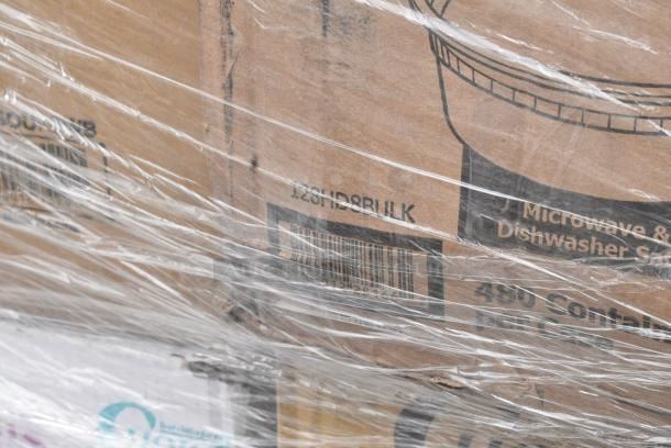 28 BRAND NEW SCRATCH AND DENT! Items Including 127CH06 Choice 6 oz. Clear RPET Hinged Deli Container - 400/Case, 128HD8BULK Choice Heavy Duty 8 oz. Microwavable Translucent Plastic Deli Container - 480/Case, 760SOUP8WB Choice 8 oz. White Double Poly-Coated Paper Food Cup - 1000/Case, Solo P16R 16 oz. Red Plastic Cup - 1000/Case, 966TALLFLDB Choice White Tall-Fold 6" x 13" Dispenser Napkin - 8000/Case, 394365XL Noble Products Powder-Free Disposable Clear Vinyl Gloves for Foodservice - Extra Large - 1000/Case. 28 Times Your Bid! - Image 8 of 14
