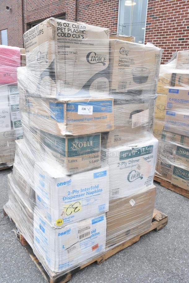 22 BRAND NEW SCRATCH AND DENT! Items Including 129MCR32B Choice 32 oz. Black Round Microwavable Heavy Weight Container with Lid 7 1/4" - 150/Case, 5001RT800N Lavex 8" Natural Kraft Hardwound Paper Towel, 800 Feet / Roll - 6/Case, 500CC16 Choice Clear PET Customizable Plastic Cold Cup - 16 oz. - 1000/Case, 129MCR32B Choice 32 oz. Black Round Microwavable Heavy Weight Container with Lid 7 1/4" - 150/Case, 5002DNAP NAPKIN 15X16.53 2PLYWH 3M 5002DNAP CHOICE, 394385XL Noble Products White Powder-Free Disposable Latex Gloves for Foodservice - Extra Large - 1000/Case, 500CC16 Choice Clear PET Customizable Plastic Cold Cup - 16 oz. - 1000/Case, 128HDLDBULK Choice Heavy Duty Microwavable Translucent Plastic Deli Container Lid - 480/Case. 22 Times Your Bid! - Image 1 of 18