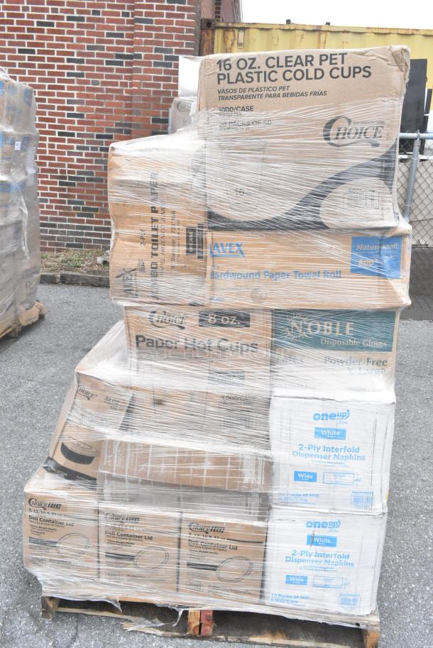 22 BRAND NEW SCRATCH AND DENT! Items Including 129MCR32B Choice 32 oz. Black Round Microwavable Heavy Weight Container with Lid 7 1/4" - 150/Case, 5001RT800N Lavex 8" Natural Kraft Hardwound Paper Towel, 800 Feet / Roll - 6/Case, 500CC16 Choice Clear PET Customizable Plastic Cold Cup - 16 oz. - 1000/Case, 129MCR32B Choice 32 oz. Black Round Microwavable Heavy Weight Container with Lid 7 1/4" - 150/Case, 5002DNAP NAPKIN 15X16.53 2PLYWH 3M 5002DNAP CHOICE, 394385XL Noble Products White Powder-Free Disposable Latex Gloves for Foodservice - Extra Large - 1000/Case, 500CC16 Choice Clear PET Customizable Plastic Cold Cup - 16 oz. - 1000/Case, 128HDLDBULK Choice Heavy Duty Microwavable Translucent Plastic Deli Container Lid - 480/Case. 22 Times Your Bid! - Image 2 of 18