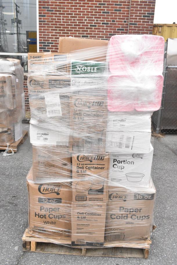 40 BRAND NEW SCRATCH AND DENT! Items Including 394365XL Noble Products Powder-Free Disposable Clear Vinyl Gloves for Foodservice - Extra Large - 1000/Case, 500TW7 Choice 7 oz. Translucent Thin Wall Plastic Cold Cup - 2500/Case, 612527HD Choice 7" Round Heavy Weight Foil Take-Out Pan - 500/Case, 127P150C SOUFFLE 1.5oz PLAS CL2.5M PP FIT 127PL2/301PL200N, 760PCC16W Choice 16 oz. White Poly Paper Cold Cup - 1000/Case. 40 Times Your Bid! - Image 2 of 13